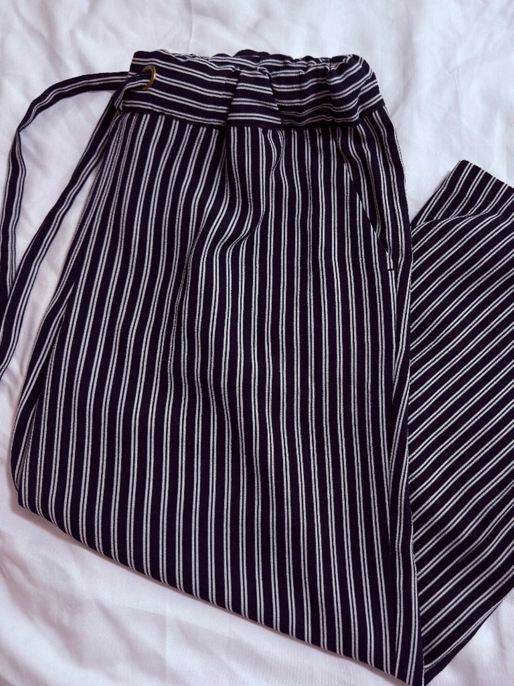 Michael Kors True Navy Pinstripe Wide-Leg Pull-On Trousers Size Medium